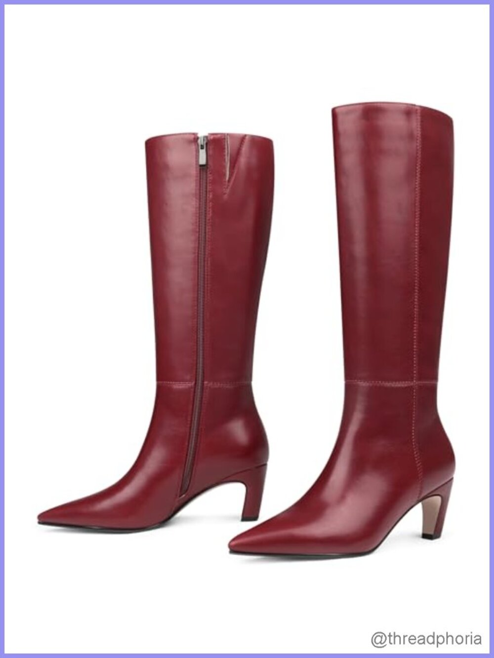 COLETER Women's Knee High Kitten Heel Boots Faux Leather Pointed Toe